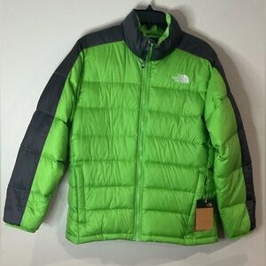The North Face Big Boys 550 Down Puffer Jacket Green/Gray Sz XL (18/20) NWT